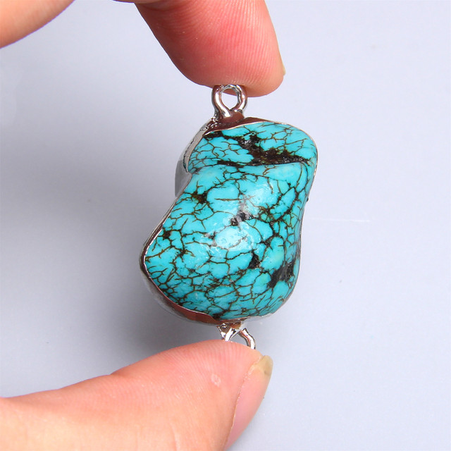 blue Irregular turquoises pendant charm agates druzy Raw stone connector 2 hole pendant for jewelry making bracelet diy