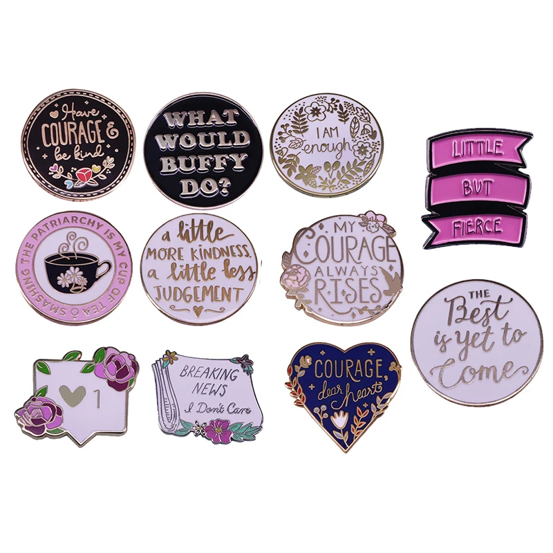 Inspirational Life Quote Slogan Brooch Pins Enamel Metal Badges Lapel