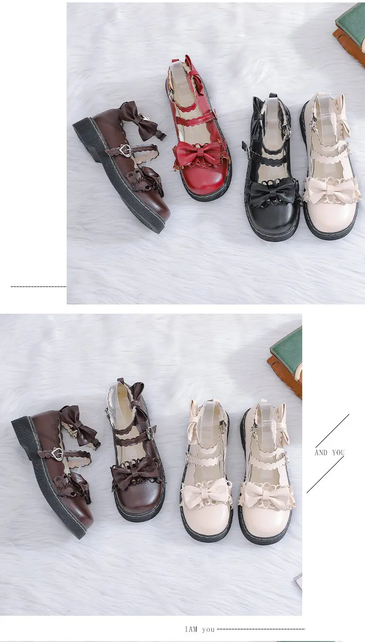 Sweet lolita shoes detachable bowknot bandage mid heel round head women shoes comfortable kawaii girl loli cosplay shoes zapatos slingbacks for work	