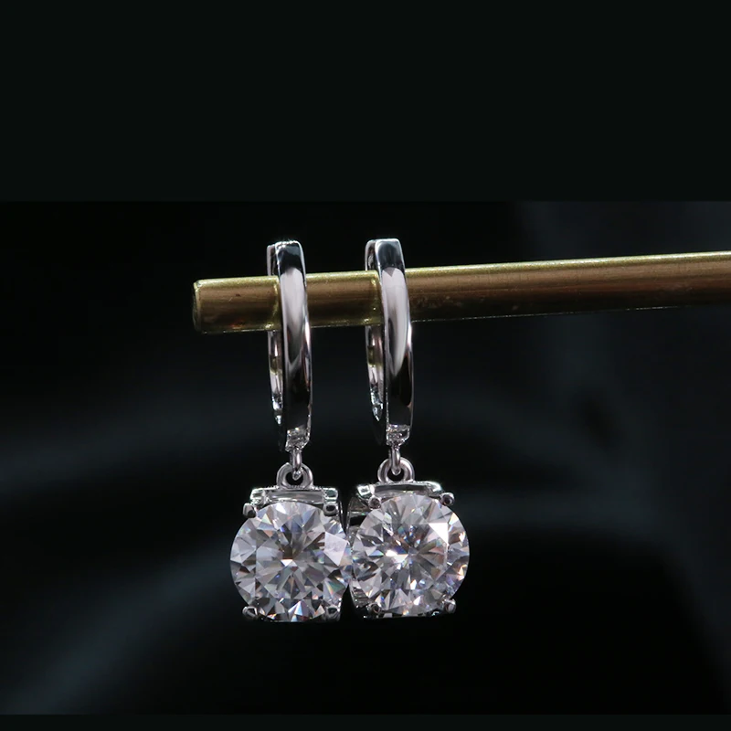 AEAW Solid 14k белое золото 6,5 мм 1.0ct всего 2.0ctw Круглый Вырез свадебные висячие серьги Moissanite для женщин