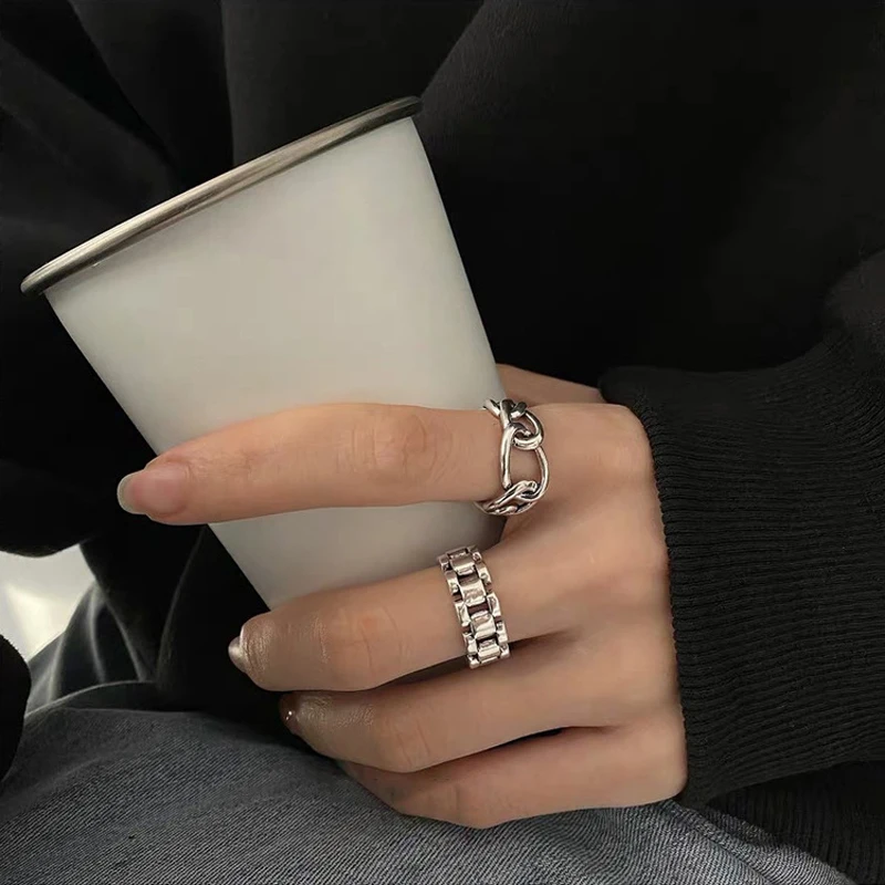 VENTFILLE 925 Sterling Silver Finger Rings Fashion Creative Cross Hollow Chain Geometric Party Jewelry Gifts