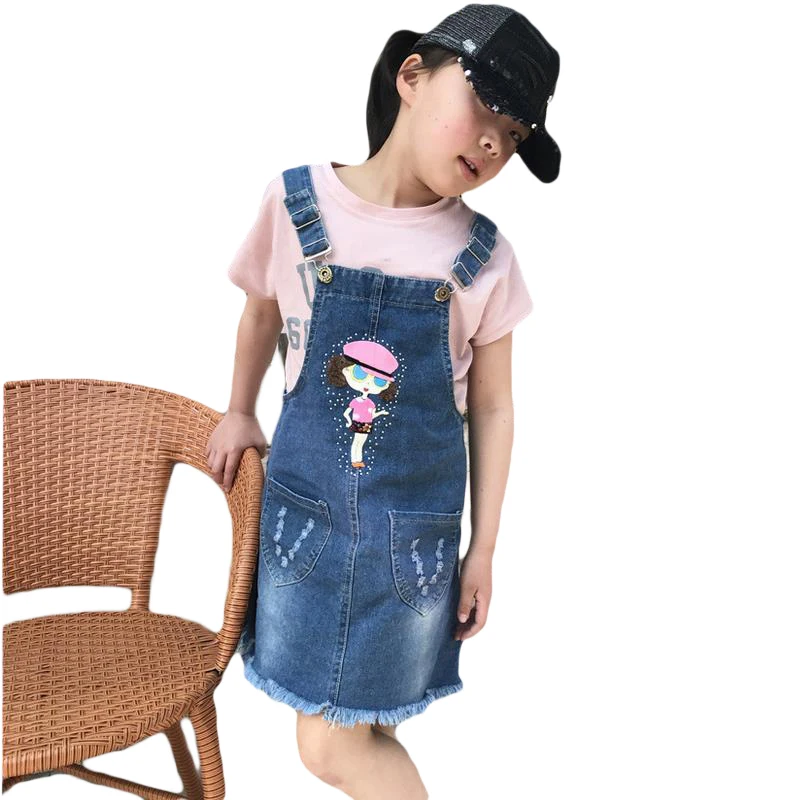 New Fashion 2017 Spring Autumn Baby Girls Overalls Summer Clothes Children Cotton Denim Strap Dresses Jeans Bow Sling Dress | Детская