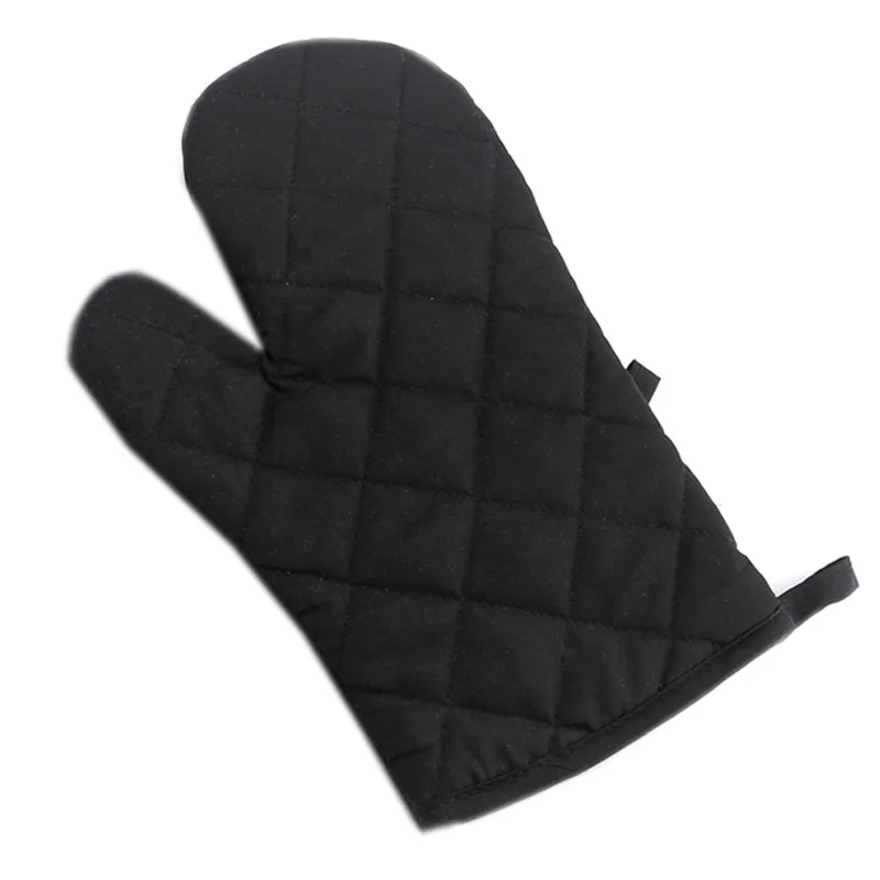 Black Thicken Heat Resistant Oven Gloves Cooking Pan Pot Anti-scalding kitchen gloves Insulation Oven Mitts Safe Silicone Oven Mitts - Color: Black