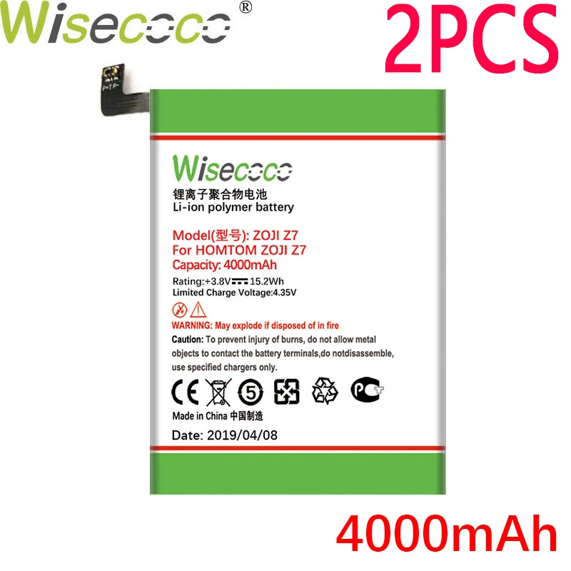 WISECOCO 2 шт. 4000 мАч батарея для HOMTOM ZOJi Z7 Z 7 телефон новейшее производство высокое качество батарея+ номер отслеживания