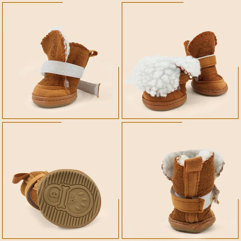 

4Pcs/set Pet Dogs Winter Shoes Snow Waterproof Booties Socks Rubber Anti-slip Shoes For Small Dog Puppies Footwear Dog Boot