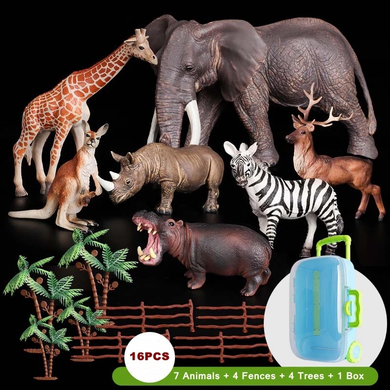 

16PCS/SET Simulation Animal World Model Toy Plastic Wild Animal Tiger Lion Giraffe Elk Kangaroo Elephant Hippo Zebra Toys Model