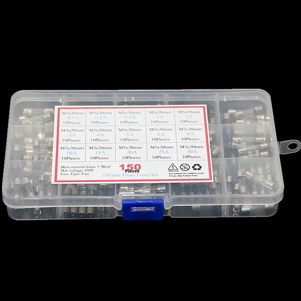 Glass Fuse 150Pcs/Box 5x20mm Fast-blow Assorted Kit