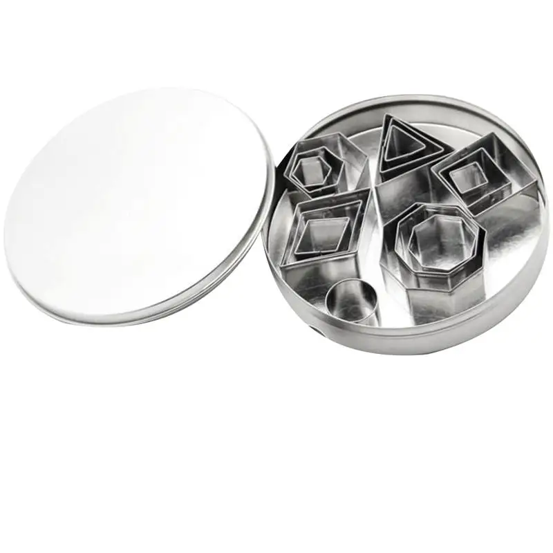 24pcs Geometry Shape Cookie Cutters Molds Stainless Steel Fruit Cutters Baking Molds for Home Kitchen Bakery with Iron Box