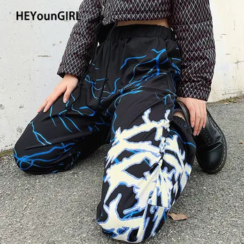 

New Sexy Lightning Print Black Joggers Women Casual Loose High Waist Pants Harajuku Hip Hop Ladies Trousers Woman Streetwear