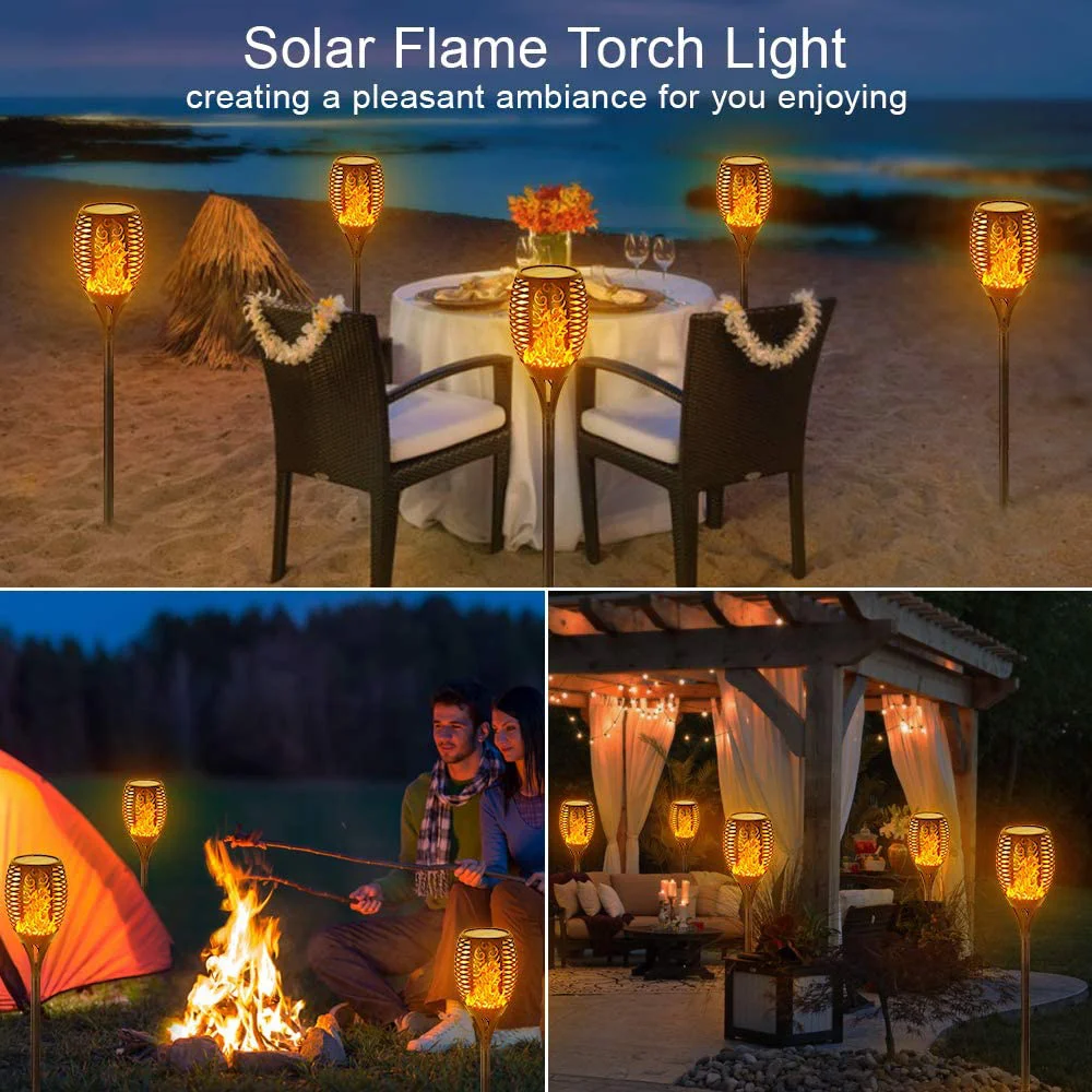 Everbeam P2 Solar Flickering Flame Torch Light - Automatic IP65 Waterproof SolarTiki Lights With A Stunning Realistic Flame & Distinctive Lampshade - Quick NoTool Installation - 1 Pack