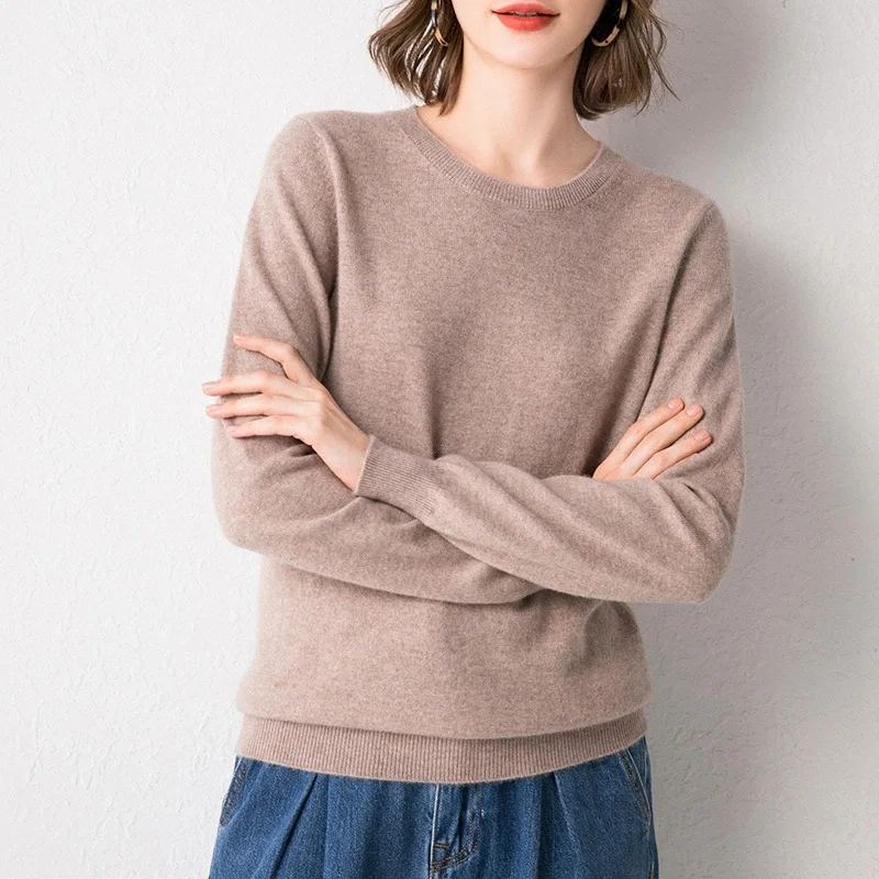 

2019 Autumn And Winter New Style Fully Woollen Sweater Women's Crew Neck Solid Color Short Pullover Sweater Knit Low Waist Jerse