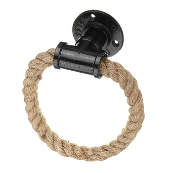

Vintage Towel Rack Ring Industrial Style Wall Mount Towel Holder Iron Pipe Hemp Rope Bathroom Toilet Home Hotels Decoration