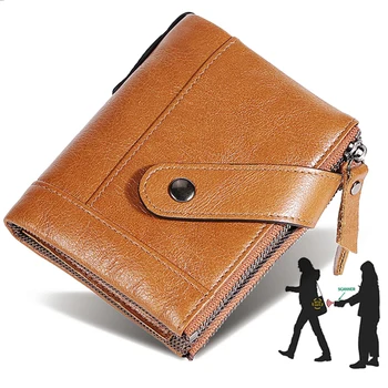 

Zipper Men Wallet Short Wallet 100% Genuine Leather Small Pocket Purse Wallet Portoronee