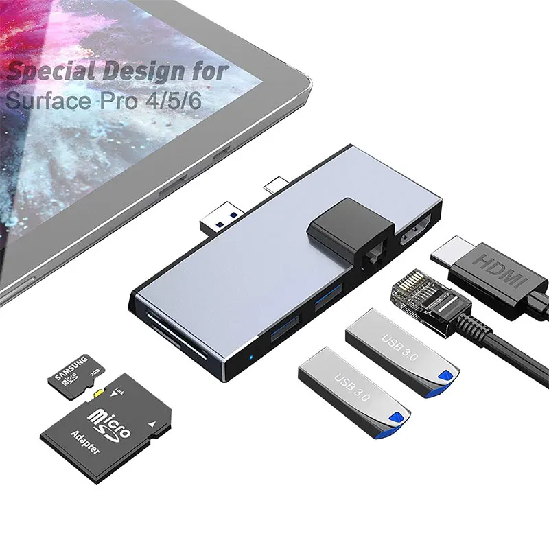 Hub Usb C Tipo C Hub Per Microsoft Surface Pro 4 /Pro 5 /Pro 6 Dock Adattatore Con Usb 3.1 A Hdmi 4K 1000Mb Rj45 Pd Usb Splitter