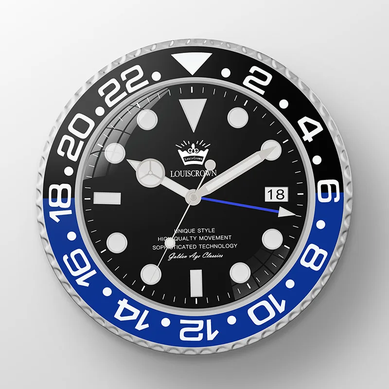 12 inches G blue G Человек живёт в украшении спальни, гостиной, Кабинета светящиеся бесшумные часы с календарем креативные зеленые кварцевые настенные часы - Цвет: 12 inches G blue G