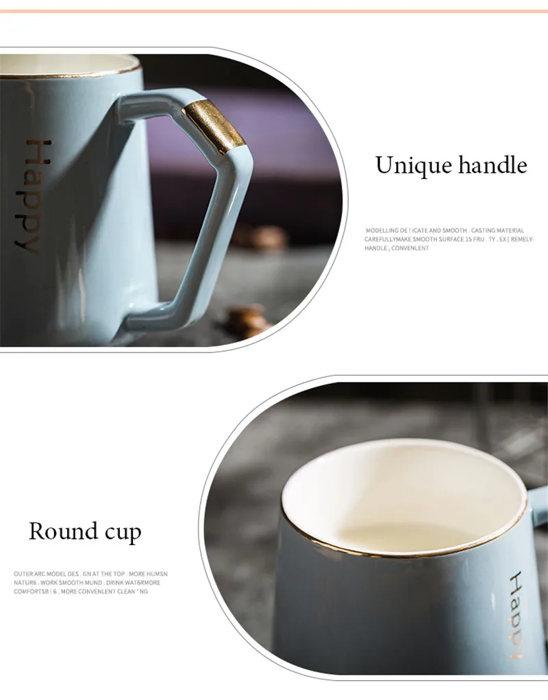 Luxury Creative Coffee Cup Saucer European Household Water Cup Exquisite Office Latte Cup Milk Mug with Lid Spoon Mixing Cup Set