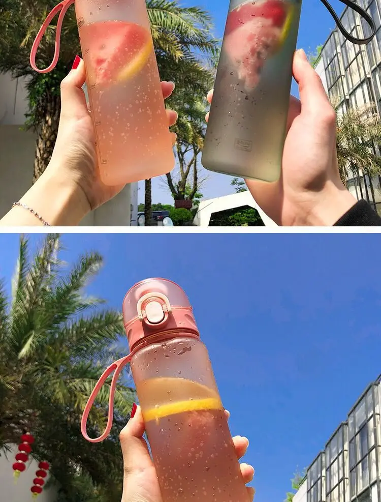 Пластиковая бутылка для воды, для девушек, портативная, хипстерная, устойчивая к осколкам, с одной рукой, открытая, портативная, летняя, высокая температура, Res