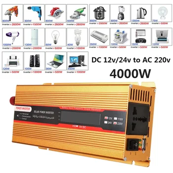 

4000W Interface Inverter 12/24V To AC 220 USB Adapter Power Inverter Voltage Transformer Smart LCD Display