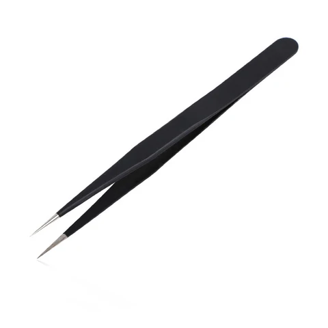 LongNails Precise Tweezers Straight/ Bend Nail Clamp Pick Tool Black Stainless Steel Makeup Graft Eyelash Manicure Tweezers