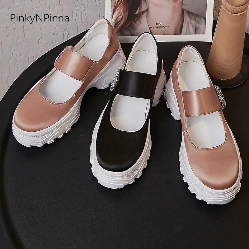 

Low-Cut Mom Casual Shoes Soft Bottom Silk Fabrics Cloth Spring And Summer Leather Lining Man-made Diamond Platform Shoes Women's
