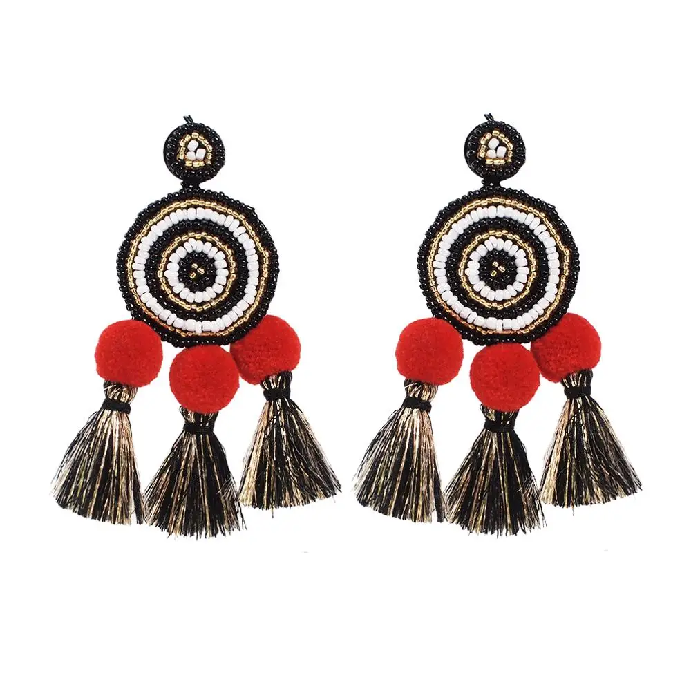 Red Earrings MANILAI, богемные серьги с помпонами из бисера, серьги с кисточками, массивные висячие серьги, Большие Подвески, Женские Ювелирные изделия - Окраска металла: Red Earrings