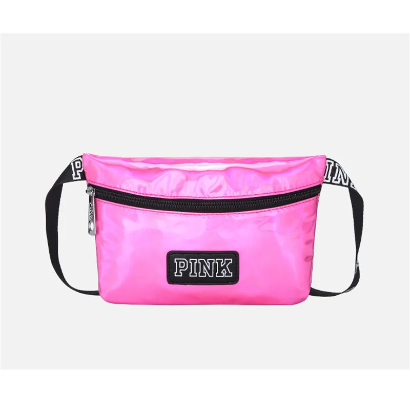 

PINK waist bag holographic heuptas letter waterproof fanny pack fashion PU belt bag laser Beach Women's casual chest bag