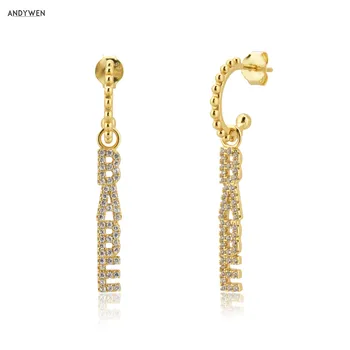 

ANDYWEN 925 Sterling Silver Letter BABE Pendiente Piercing Drop Earring Rocl Punk 2020 Fine Jewelry Gold Clear CZ Pave Ohrringe