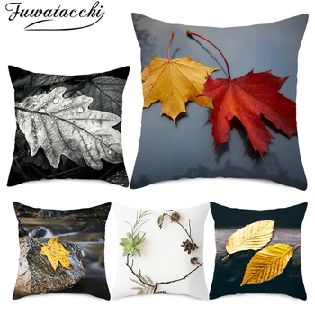 

Fuwatacchi Autumn Maple Leaf Cushion Cover 45*45cm Leaves Plant Pillows Cover for Home Decorative Polyester Throw Pillowcases