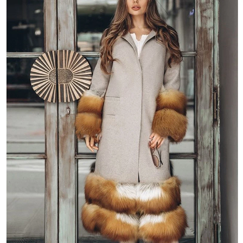 Tatyana Furclub, настоящие меховые куртки из красного лисьего меха, женские модные кашемировые пальто, женские элегантные длинные куртки с пуговицами для женщин