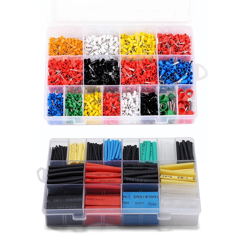

2700 Pcs Wire Kit: 2120 Pcs Wire Terminals Wire Copper Crimp Connector Insulated Cord Pin End Terminals & 580 Pcs 2:1 Heat Shrin