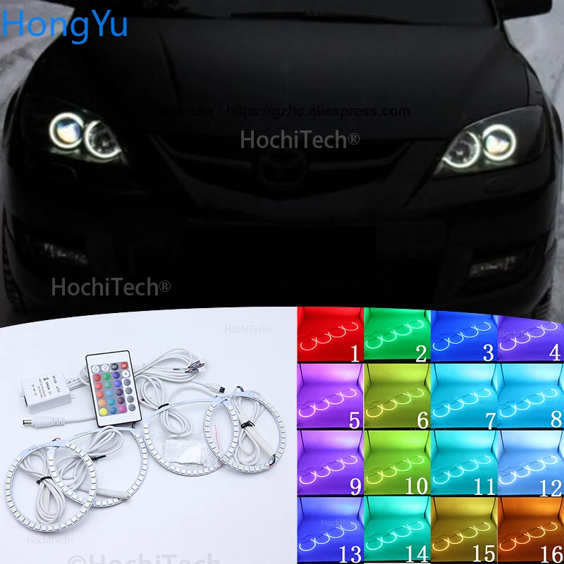 Anéis de Auréola para Mazda 3 2006 2007 Multi-color Led Angel Eyes Kit Rgb Luz Diurna Drl Mazda3 2002 2003 2004 2005