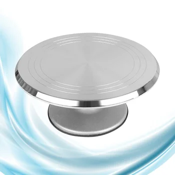 

12 Inch Aluminum Alloy Rotating Cake Turntable Anti-slip Revolving Cake Making Stand Platform Cake Decorating Workbench (Silver)