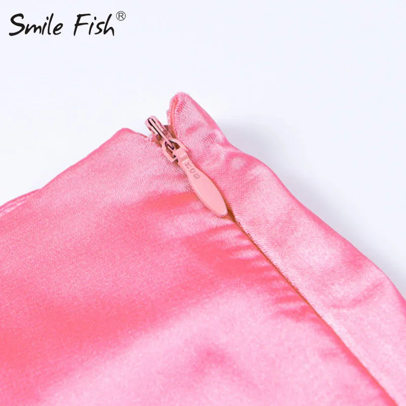 Модные неоновые юбки с высокой талией, Женские глянцевые юбки трапециевидной формы до колена, весенне-осенняя женская уличная одежда розового цвета G1043