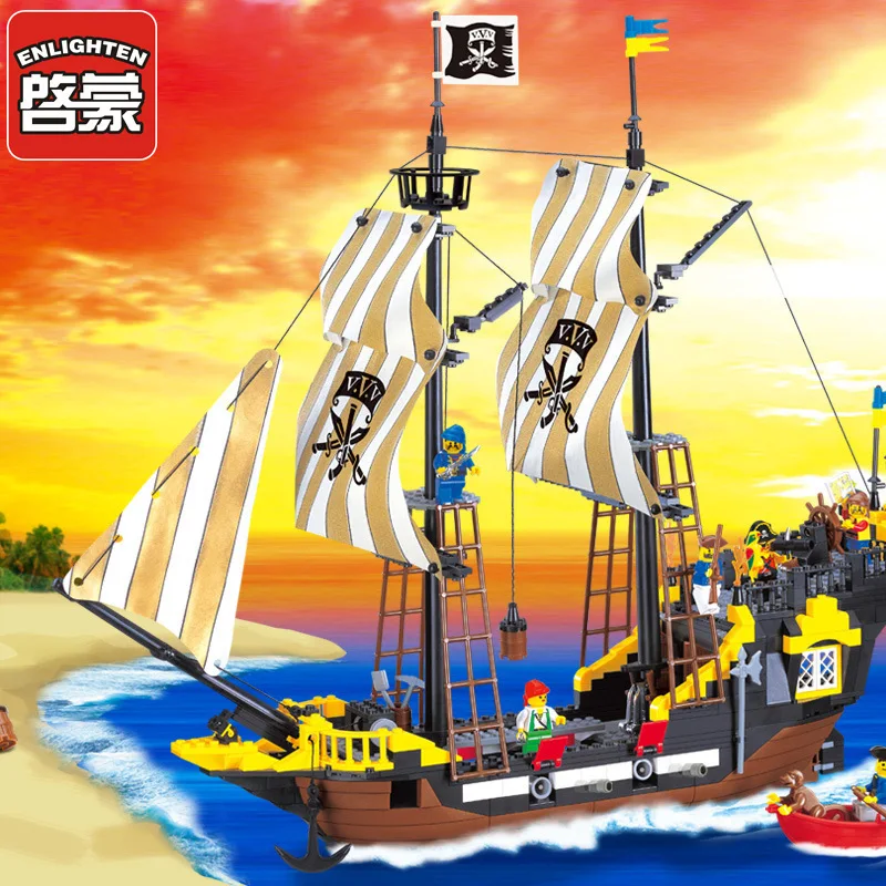 

Enlighten Pirate Ships Model Compatible Warship Boats Castle Caribbean Pirates Medieval Figures Building Blocks Kid Bricks Toys Legoingly