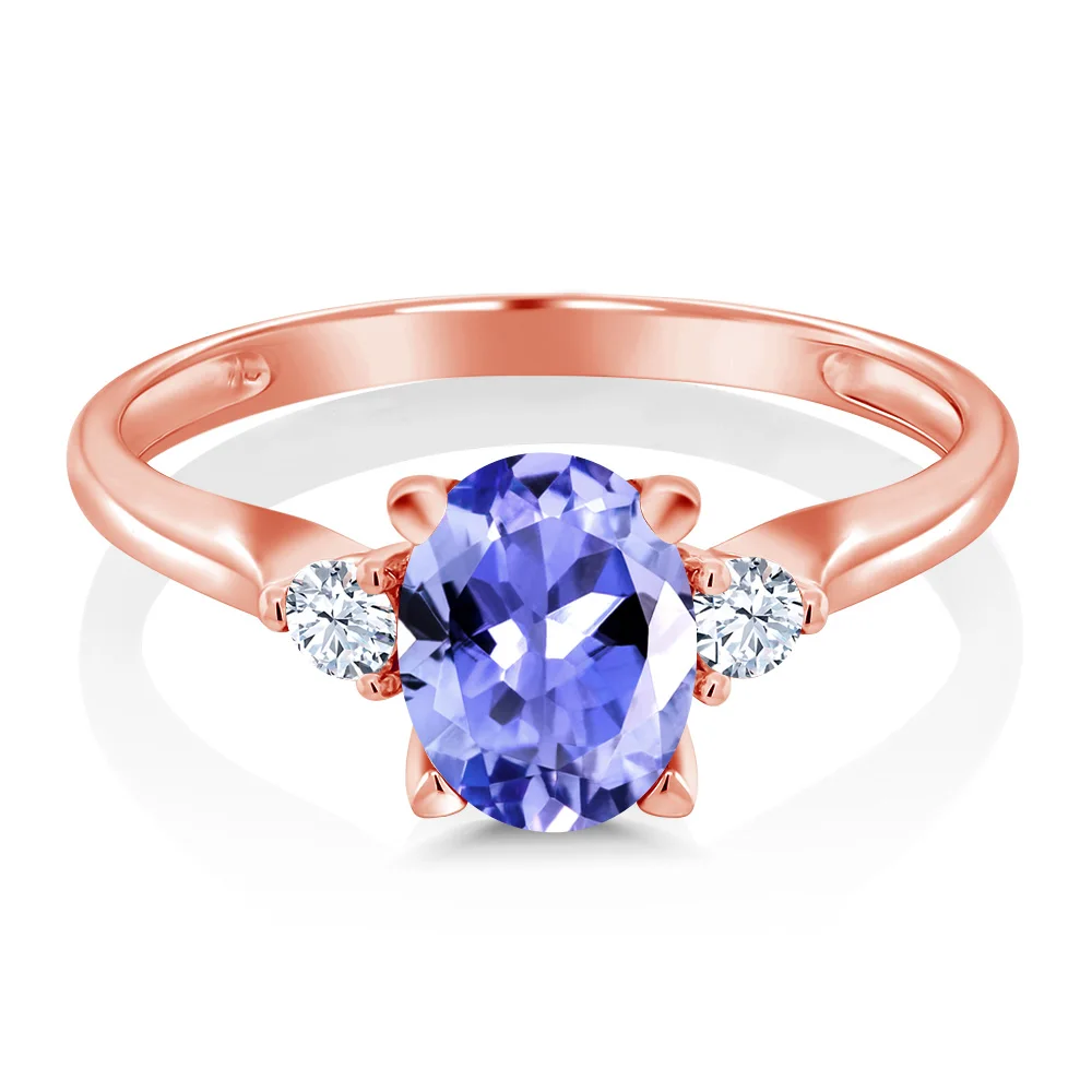 GemStoneKing 1 26 Ct ОВАЛЬНЫЙ натуральный голубой танзанит Белый сапфир 10K розовое золото