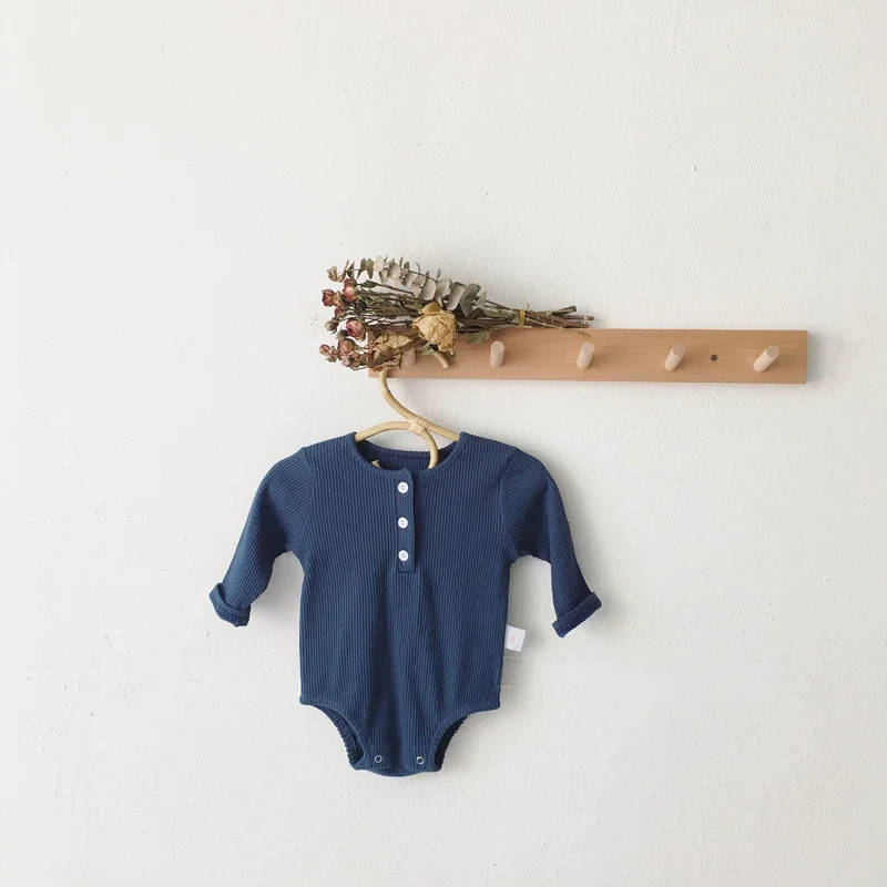 2-Dark blue Осенне-зимняя одежда для новорожденных Новинка года, Детский комбинезон для маленьких девочек, хлопковый комбинезон в рубчик с длинными рукавами и шапкой для маленьких мальчиков возрастом до 3 лет - Цвет: 2-Dark blue