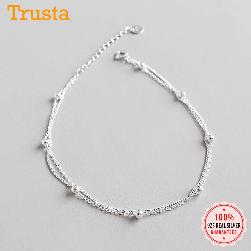 Trustdavis Authentic 925 Sterling Silver Fashion Double Layer Beads Bracelet Anklets For Women Wedding Silver 925 Jewelry DS2411 Trustdavis Authentic 925 Sterling Silver Fashion Double Layer Beads Bracelet Anklets For Women Wedding Silver 925 Jewelry DS2411