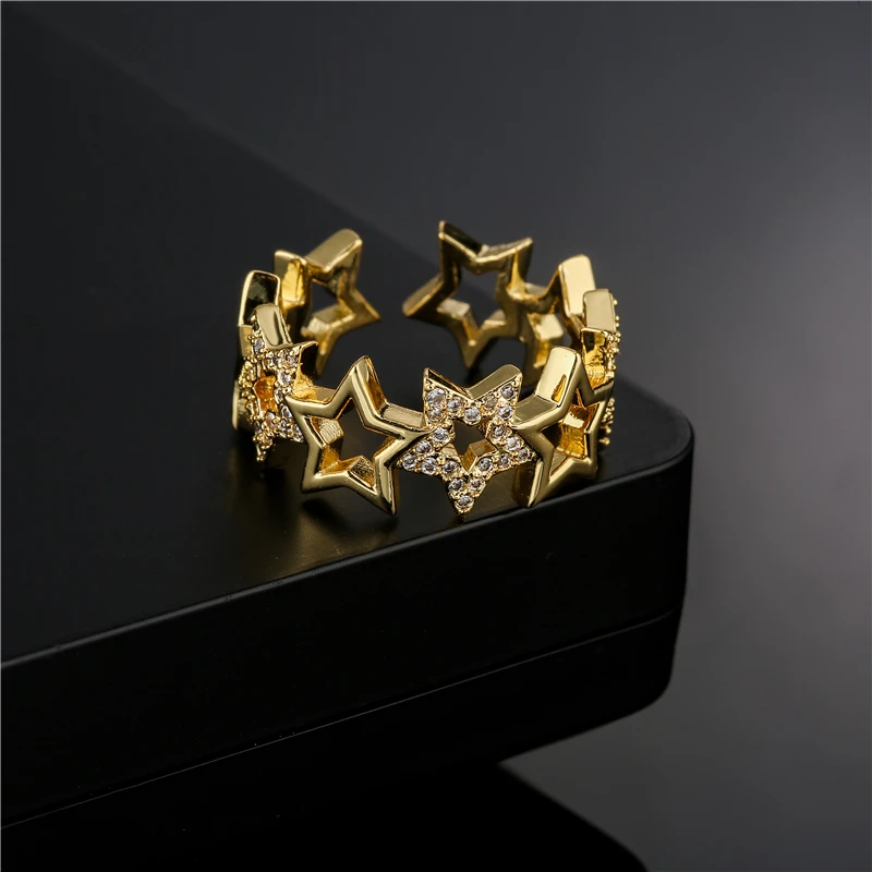 Finger Ring Gold Color Ring Gold Color Rings Hollow Design Star Charm Ring For Women