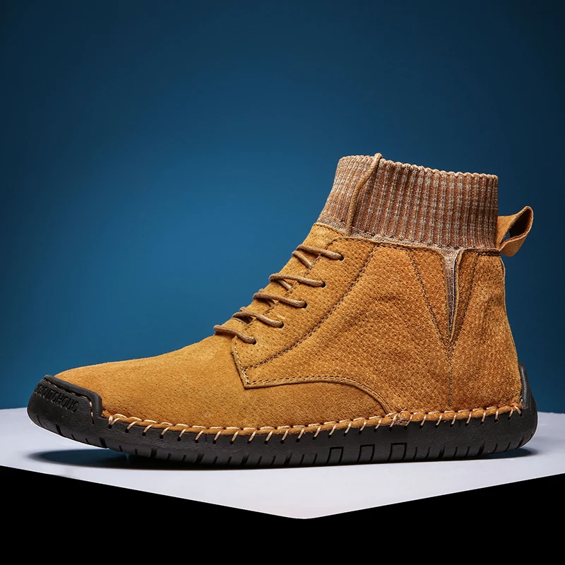 

Winter Warm Men Boots Rubber Sole Working Sock Boots Men Inside Fur Hand Made Mens Fashion Boots High Quality Outdoor Boots Mens