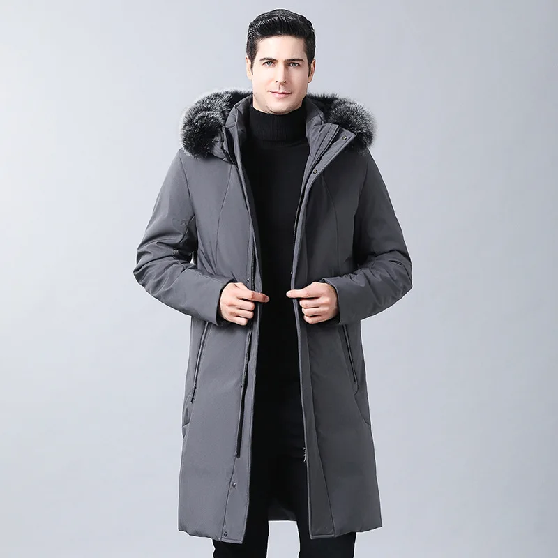 New Style Middle-aged down Jacket Men's Thick over-the-Knee Long Winter-Loose-Fit Men Large Fur Collar Dad down Feather Coat