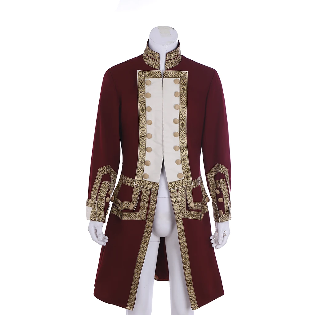 

18th Century Mens Royal Military Medieval Uniform Jacket Costume Colonial Tuxedo Hamilton Coat George Washington Red Cloak