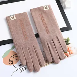 2022New Women Winter Keep Warm Touch Screen Thin Section Gloves Single Layer Plus Velvet Inside Female Elegant Soft Gloves