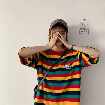

rainbow kpop Cotton tshirt Harajuku tops t-shirt womens clothes oversized t shirt 2020 summer dark casual loose o-neck tees