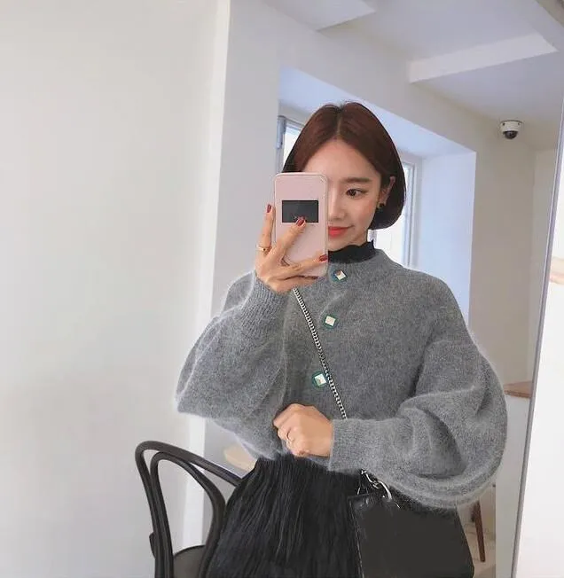 WHITNEY WANG осень зима мода уличная фонарь рукав женский кардиган джемпер sueter mujer invierno