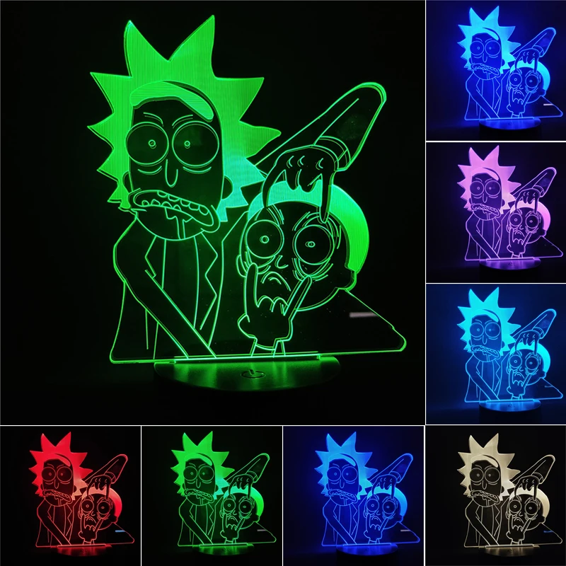 Ceny Rick i Morty 3D światło nocne LED 7 zmiana koloru lampa dekoracja pokoju działania figurka postaci zabawki na urodziny prezent na Boże Narodzenie