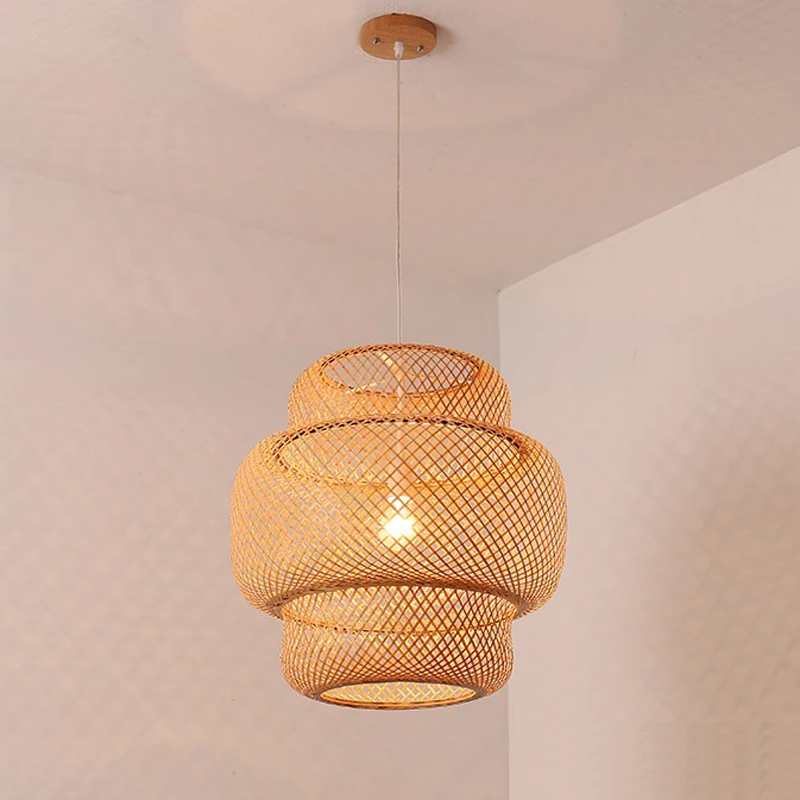 hanging light fixtures Modern Bamboo Hand Woven Bamboo Art Chandelier Dining Rroom Bamboo Lantern Chandelier Bedroom Dining Room Lamp kitchen pendant lighting