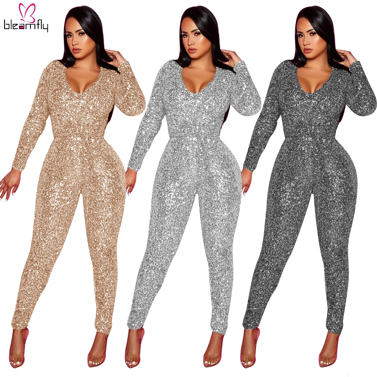 YONGM Women Geometric Print Bandage Bodycon Long Jumpsuits Romper