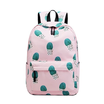 

Brand Waterproof Nylon Lightweight Cactus Printing Backpack Women 16.5 inch Middle School Student Book Bag