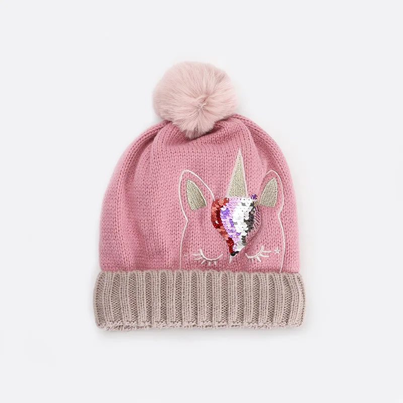 Unicorn Sequin Knitted Wool Beanie Hat