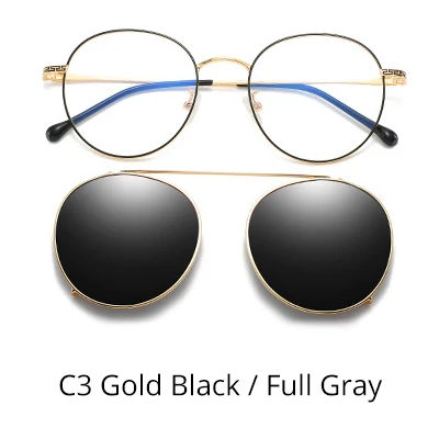 Ralferty, винтажные круглые очки, по рецепту, на застежке, солнцезащитные очки, очки для вождения, оптическая оправа, круглая металлическая оправа Z17204 - Цвет оправы: C3 Gold Black-Gray